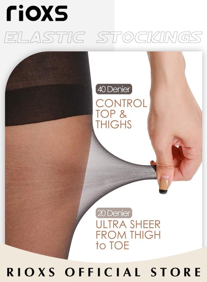 RIOXS 3 Pairs Women's Sheer Tights 20D Control Top Pantyhose With Reinforced Toes Light Support Legs Flat Seams Invisible Toe Stockings For Women Ladies  - Image 3