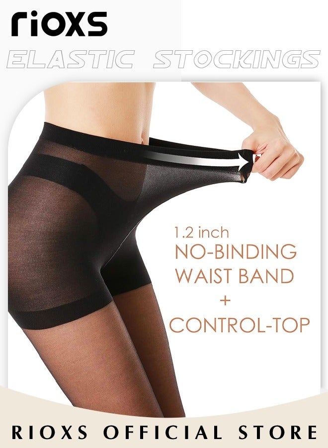 RIOXS 3 Pairs Women's Sheer Tights 20D Control Top Pantyhose With Reinforced Toes Light Support Legs Flat Seams Invisible Toe Stockings For Women Ladies  - Image 4