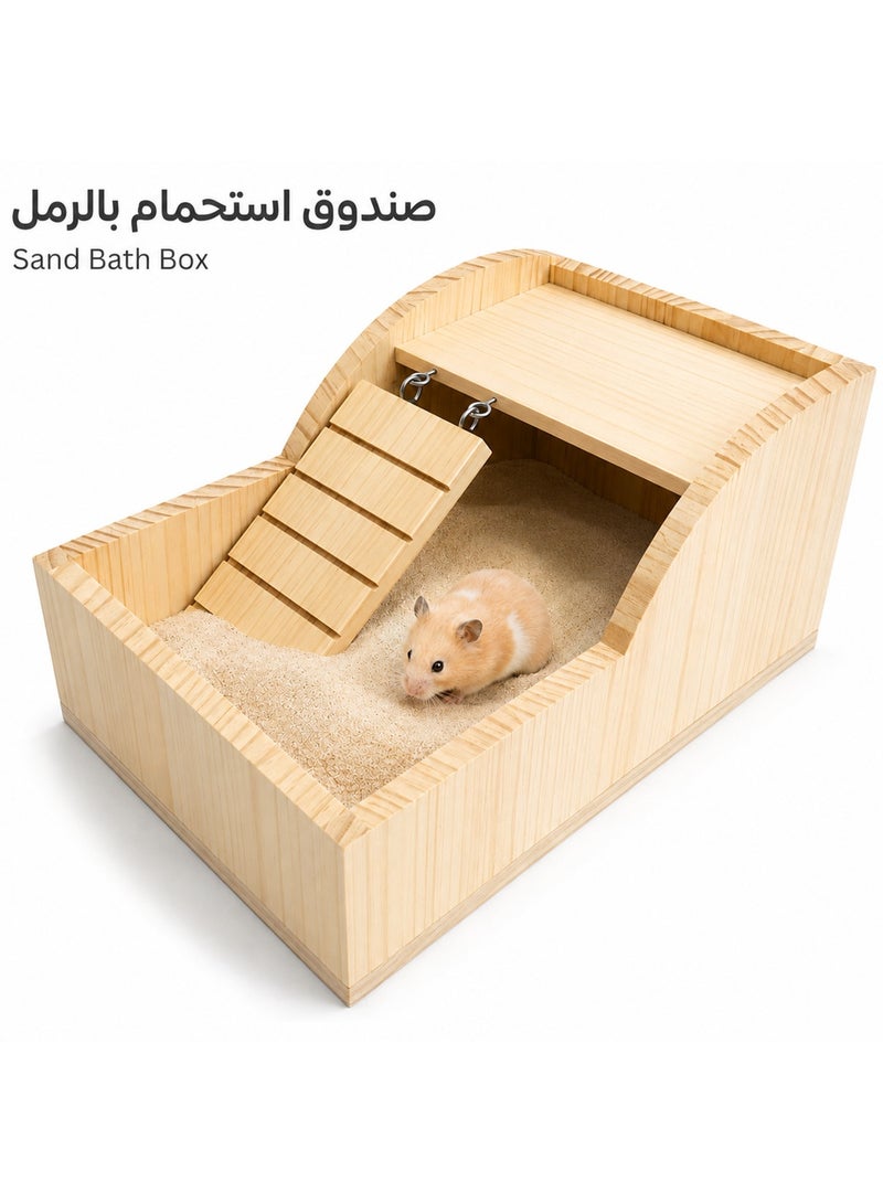 Sand Bath Box for Hamsters, Removable Wooden Digging Sand Container with Climbing Ladder, Large Dust Bath & Play Sandbox for Small Animals, Mice, Gerbils & Hedgehogs - Image 1