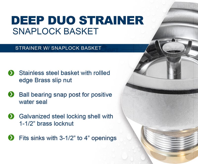 Everflow Highcraft 9754 Kitchen Sink (3-1/2 Inch) Stainless Steel Drain Assembly With Strainer Basket and Snaplock Stopper Long Extended Shank (3-3/4 Inch) - Image 4