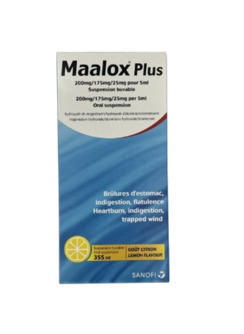 maalox plus Fast Relief From Heart Burn And Trapped Wind Lemon Flavoured 355ml Oral Suspension