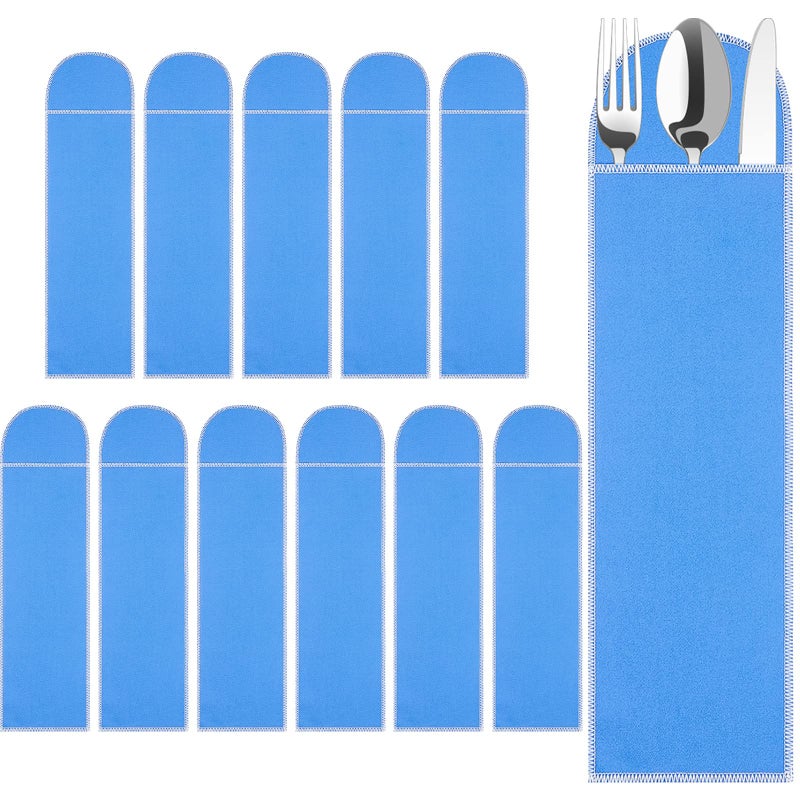 Weewooday Weewooday Silver Storage Bags Anti Tarnish Silverware Sleeves Blue Flatware Silverware Storage Box Protector Bags Proof Cloth Flatware Organizer for Kitchen Teaspoon Cutlery Utensil12 Pieces 