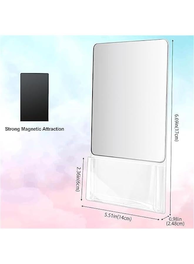 Magnetic Locker Mirror, 6.69 x 5.51 Small Real Glass Mirror with Holder Bag and Magnetic Backing for Coat Lockers School Locker Bathroom Household Refrigerator Office Cabinet -White  - Image 3