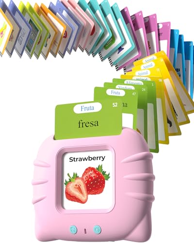 Airbition Bilingual Pink Spanish and English Talking Flash Cards Pocket Speech Therapy Tools with 510 Words Montessori Language Learning Aids Childrens Sensory Learning Kits - Image 1