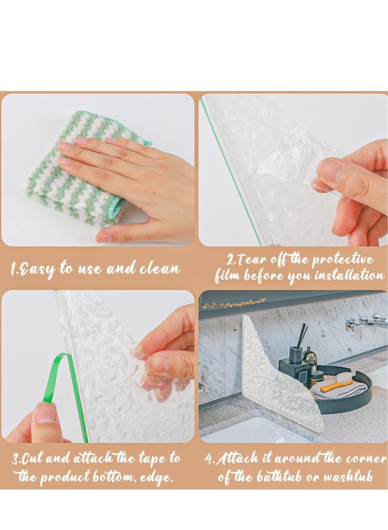 Excefore Acrylic Shower Splash Guards - 2PCS Water Ripple Self-Adhesive Bathtub Corner Splash Guard for Bathtub, Tub Splash Guards to Keep Water in Shower, Transparent Stone Pattern - Image 5