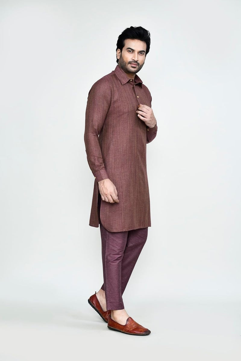 Polyfab Hathkargha Men's Traditional Kurta Pajama Set - Solid Pattern Ethnic Wear with Full Sleeves & Buttoned Neck - Image 3