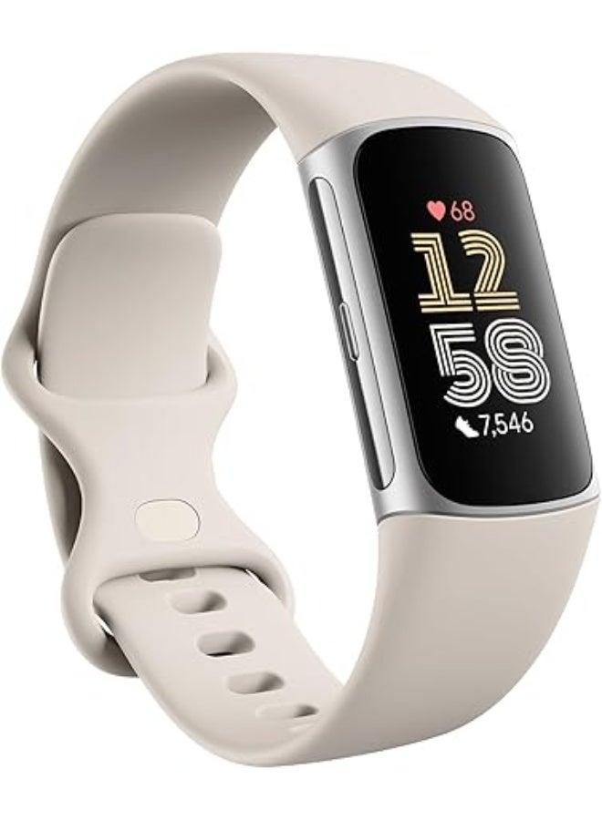 Fitbit Charge 6 Fitness Tracker with Heart Rate, GPS, Premium Membership, Health Tools - Porcelain/Silver Silver - Image 1