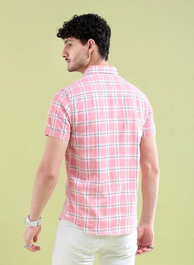 The Indian Garage Co Men Slim Fit Checkered Half Sleeves Spread Collar Casual Shirt