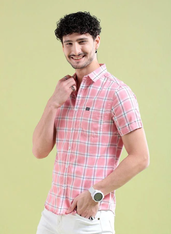 The Indian Garage Co Men Slim Fit Checkered Half Sleeves Spread Collar Casual Shirt