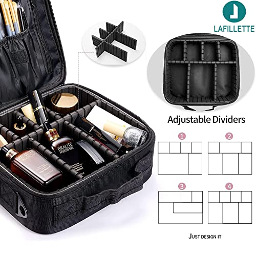 LAFILLETTE Travel Cosmetic Bags, Professional Makeup Case Box Organizer with Adjustable Dividers Compartments for Makeup Brushes Toiletry Jewelry Digital Accessories (10 INCH (1 Layer), Black) - Image 5