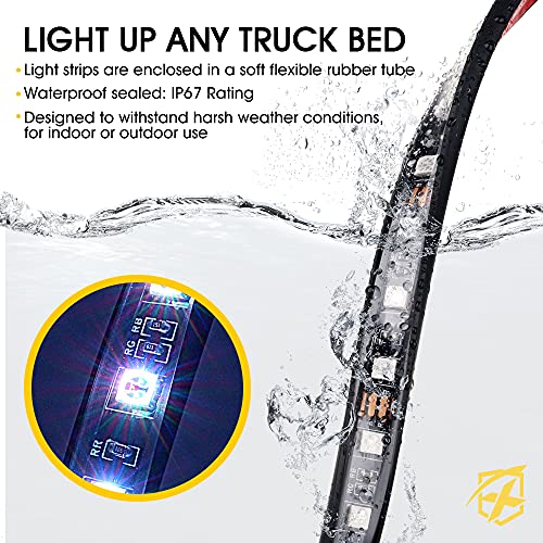 Xprite 60" RGB Truck Bed Bluetooth Lights Kit, Neon Accent Exterior Glow Rails Light Strips w/APP Control & Wireless Remote, for Cargo, Tonneau Cover, Pickup Trucks, Van, SUV, Camper RV, Boat - 3PCS - Image 2