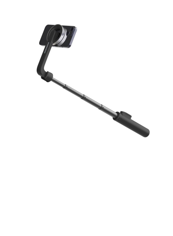 porodo Magnetic Selfie Stick 64.5cm Extendable with 3 Leg Tripod and Remote Control / Foldable / Compact & Portable / Wireless Shutter / Secure MagSafe Attachment for Compatible Devices / Hands-free Photography - Black  - Image 2