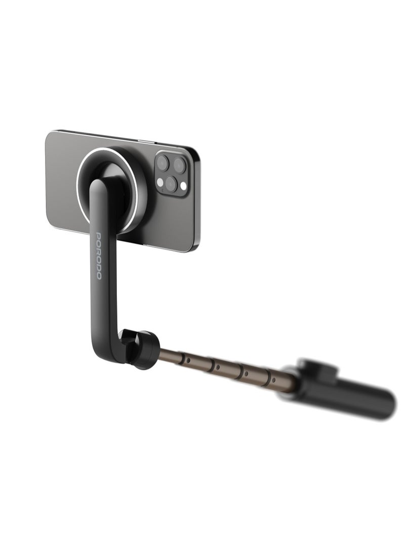 porodo Magnetic Selfie Stick 64.5cm Extendable with 3 Leg Tripod and Remote Control / Foldable / Compact & Portable / Wireless Shutter / Secure MagSafe Attachment for Compatible Devices / Hands-free Photography - Black  - Image 4