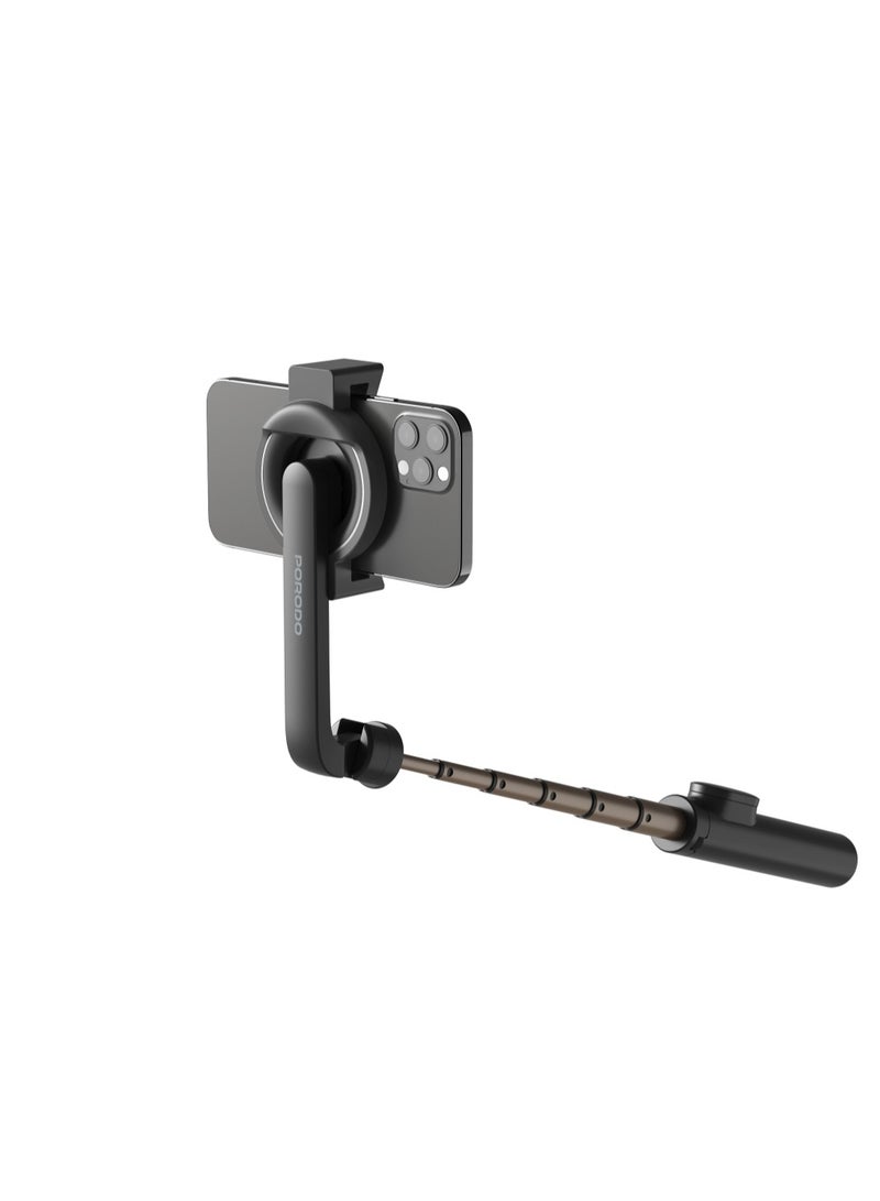 porodo Magnetic Selfie Stick 64.5cm Extendable with 3 Leg Tripod and Remote Control / Foldable / Compact & Portable / Wireless Shutter / Secure MagSafe Attachment for Compatible Devices / Hands-free Photography - Black  - Image 3