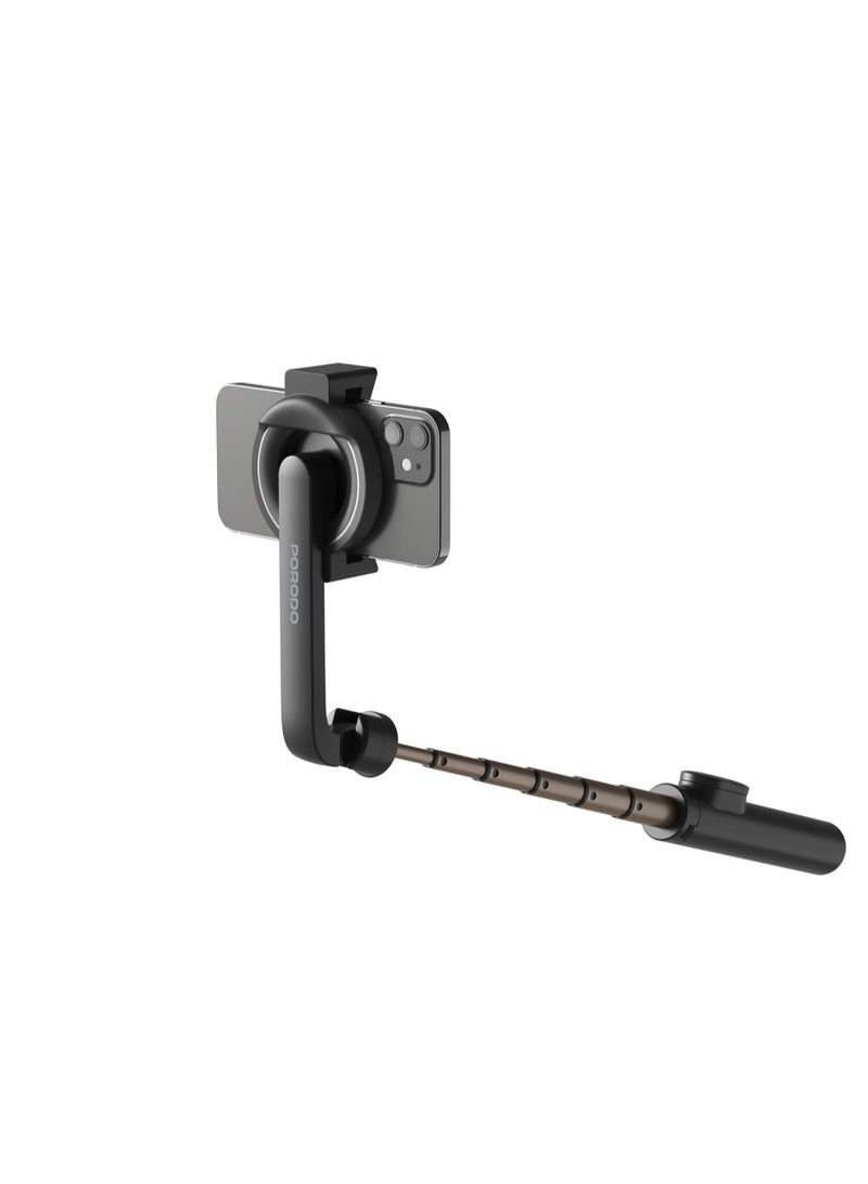 porodo Magnetic Selfie Stick 64.5cm Extendable with 3 Leg Tripod and Remote Control / Foldable / Compact & Portable / Wireless Shutter / Secure MagSafe Attachment for Compatible Devices / Hands-free Photography - Black  - Image 5