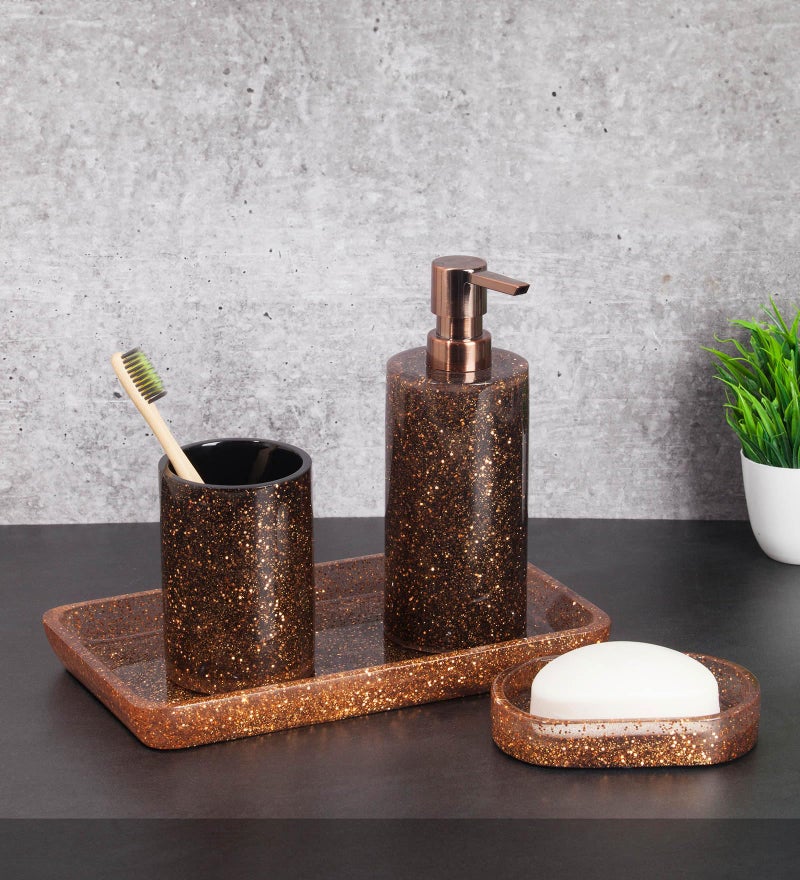 OBSESSIONS Set of 4 Pc Polyresin Bathroom Set, Copper - Image 1