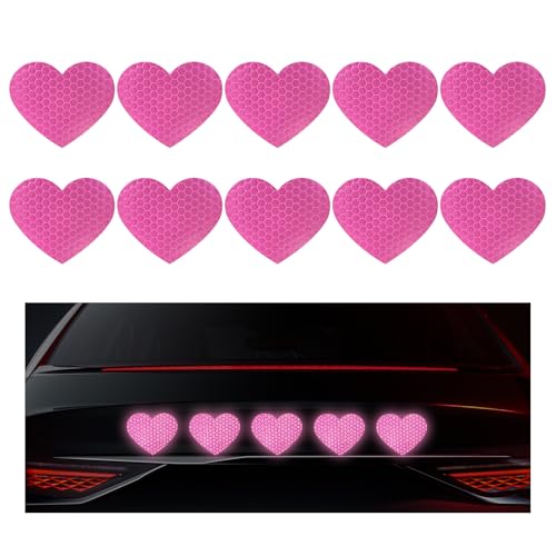 SHMZK 10PCS Vinyl Decal for Cars High Intensity Reflective Sticker Night Safety Sign Bumper Decals Waterproof Grid Vinyl Stickers Scratch Cover for Auto Window Laptop Heart Pink - Image 1