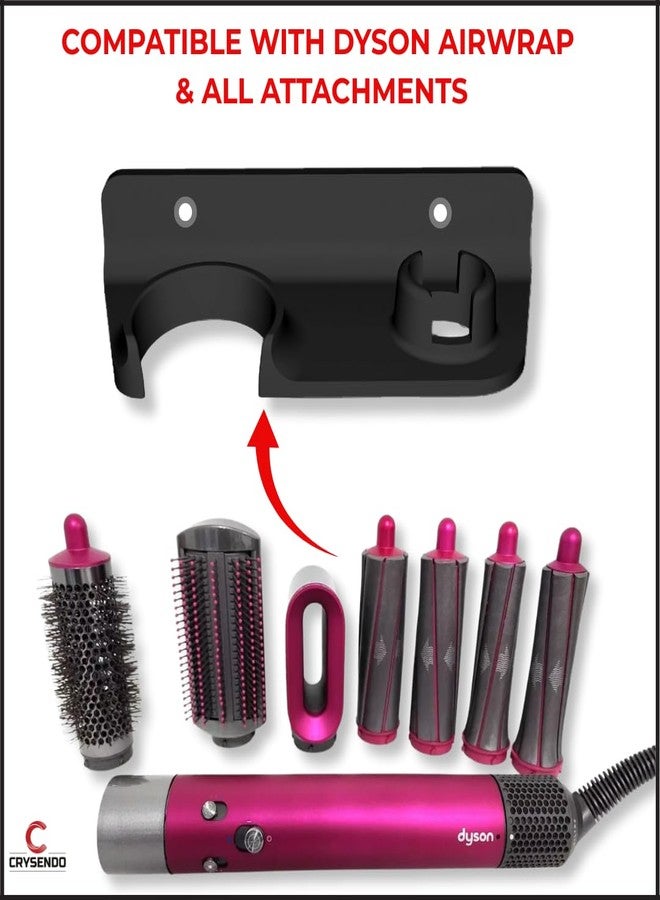 CRYSENDO Wall Mount Holder Compatible With Dyson Airwrap Complete, Long & Multi-Styler | Self-Adhesive Organizer Rack For Hair Styler & Attachment (Black) - Image 3