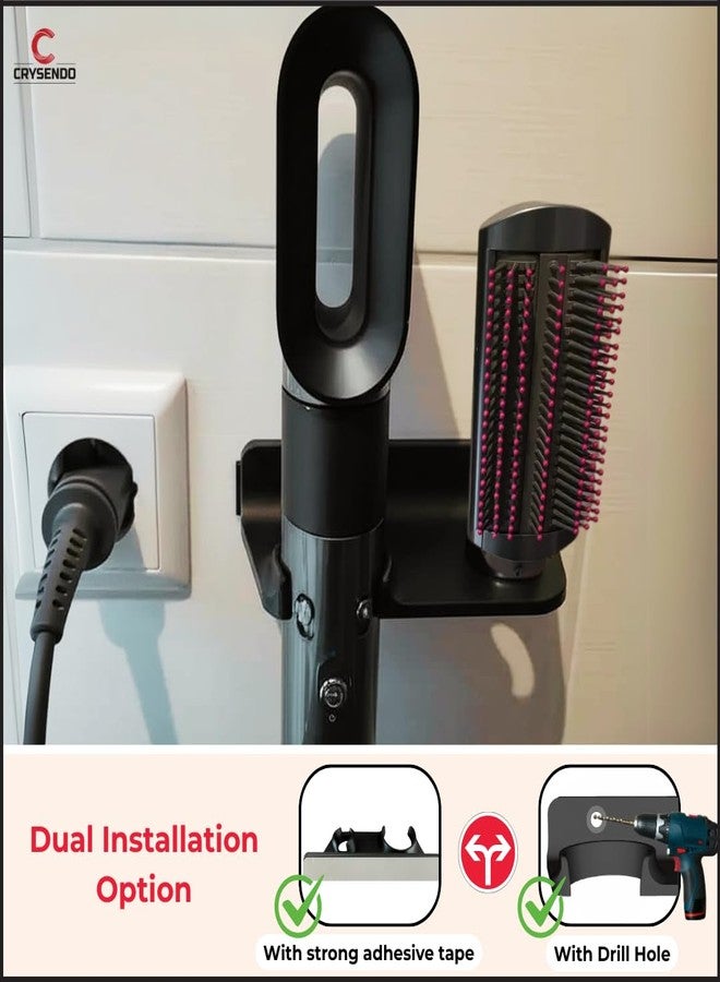CRYSENDO Wall Mount Holder Compatible With Dyson Airwrap Complete, Long & Multi-Styler | Self-Adhesive Organizer Rack For Hair Styler & Attachment (Black) - Image 4