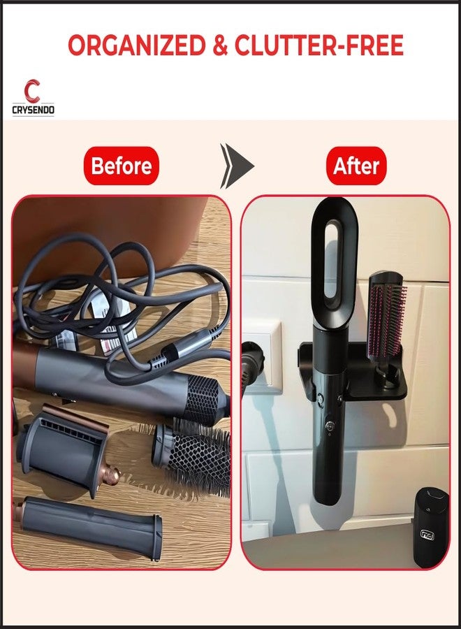 CRYSENDO Wall Mount Holder Compatible With Dyson Airwrap Complete, Long & Multi-Styler | Self-Adhesive Organizer Rack For Hair Styler & Attachment (Black) - Image 2