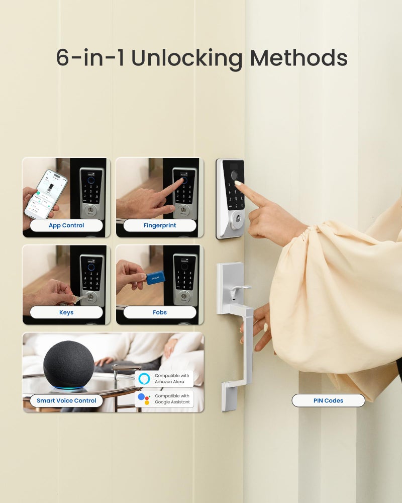 DESLOC WiFi Smart Lock D110 Plus, Built-in Wi-Fi No Hub Needed, Fingerprint Keyless Entry Front Door Lock, Touchscreen Keypad Deadbolt with Backlit, APP Control, Auto Lock, Anti-Peep PIN, BHMA Grade 3 - Image 5