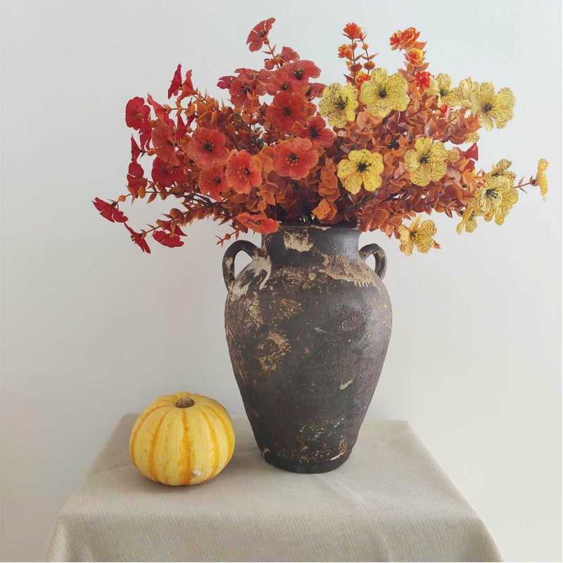 FlyingEdge Black Pottery Vase - 10" Rustic Farmhouse vase, Vintage Weathered Terracotta Vases, Handmade Clay vases with Two Handles, Tall Textured Antique Vase for Home Decor, Entryway, Fireplace Mantel Decor - Image 3