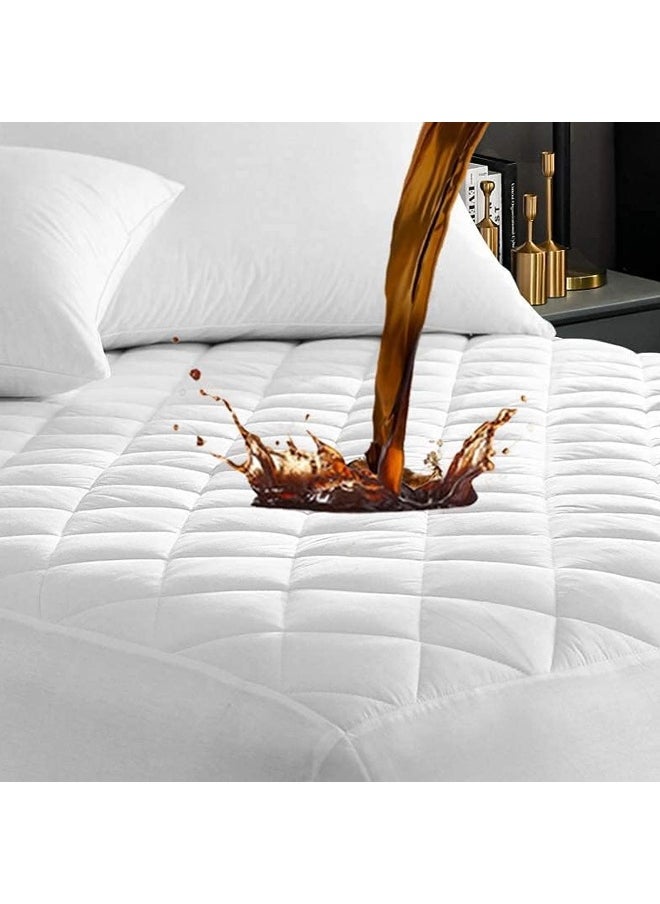 sulfar 180cm 200cm 30cmsize Quilted Pad Water Proof Fitted Mattress Protector Deep Pocket,Deep Pocket, Hypoallergenic Waterproof Hypoallergenic Waterproof breathable, Cooling King size (White)  - Image 1
