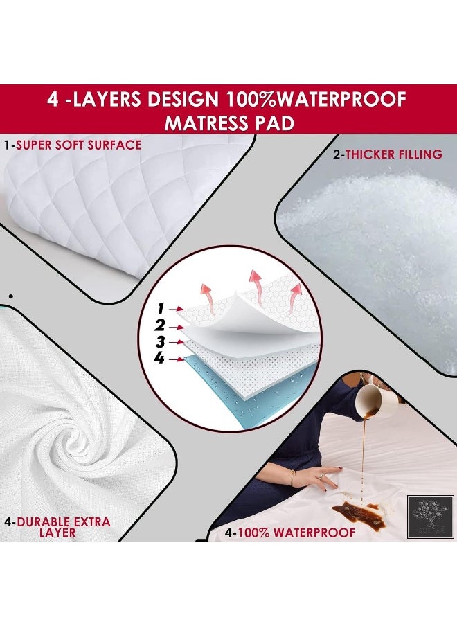 sulfar 180cm 200cm 30cmsize Quilted Pad Water Proof Fitted Mattress Protector Deep Pocket,Deep Pocket, Hypoallergenic Waterproof Hypoallergenic Waterproof breathable, Cooling King size (White)  - Image 2