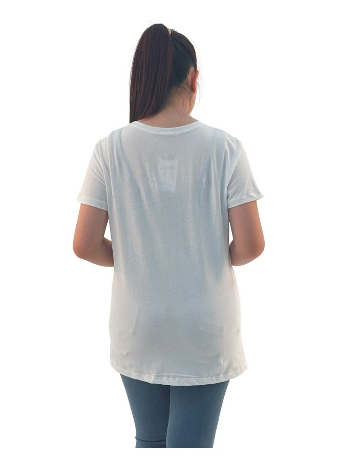 JOANNA تي شيرت نسائي بأكمام قصيرة وطباعة قلوب W203010 - أبيض - Image 3