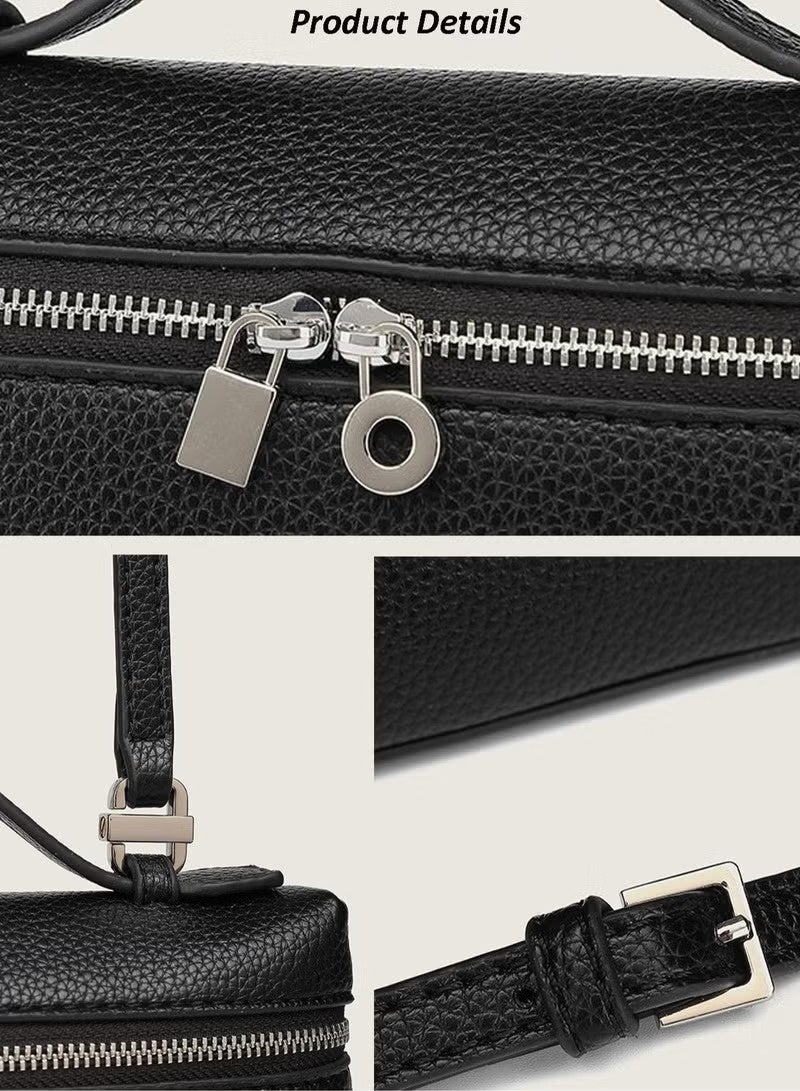 JOGAMS Fashionable Simple Women's Handbag Solid Black Color Crossbody Bag Leather Commuter Shoulder Bags East West Bags for Ladies - Image 4