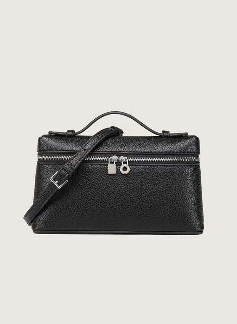 JOGAMS Fashionable Simple Women's Handbag Solid Black Color Crossbody Bag Leather Commuter Shoulder Bags East West Bags for Ladies - Image 5