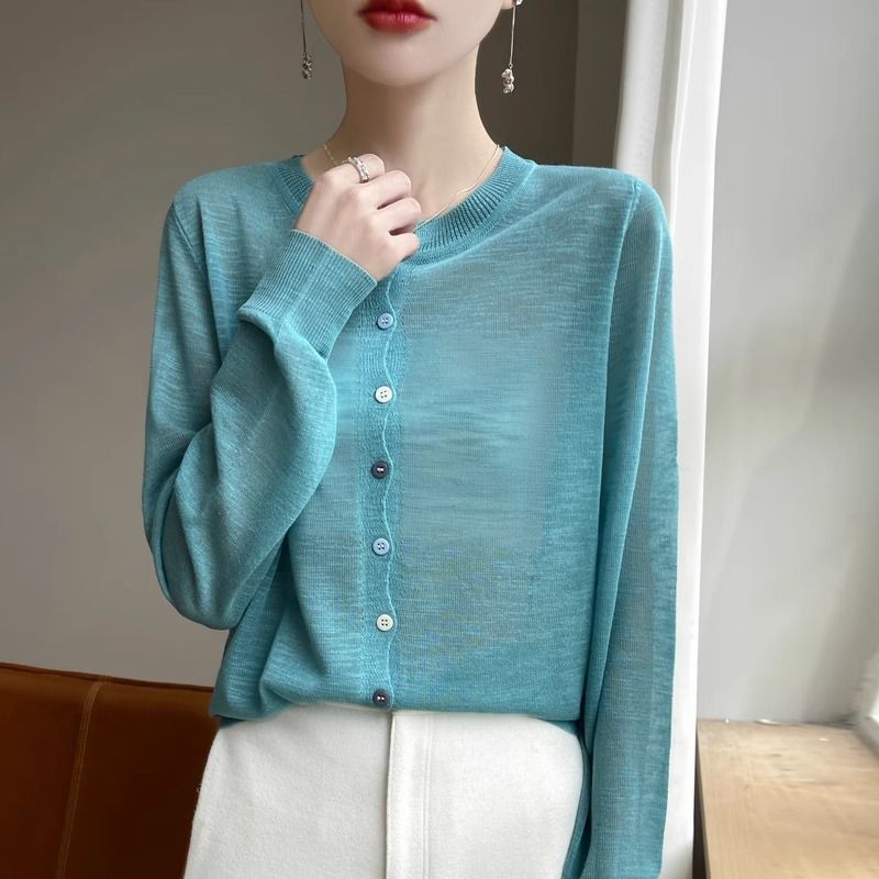 New Loose Cardigan Thin Long-Sleeve Air Conditioning Shirt Versatile New Round Neck Women'S Top - Image 4