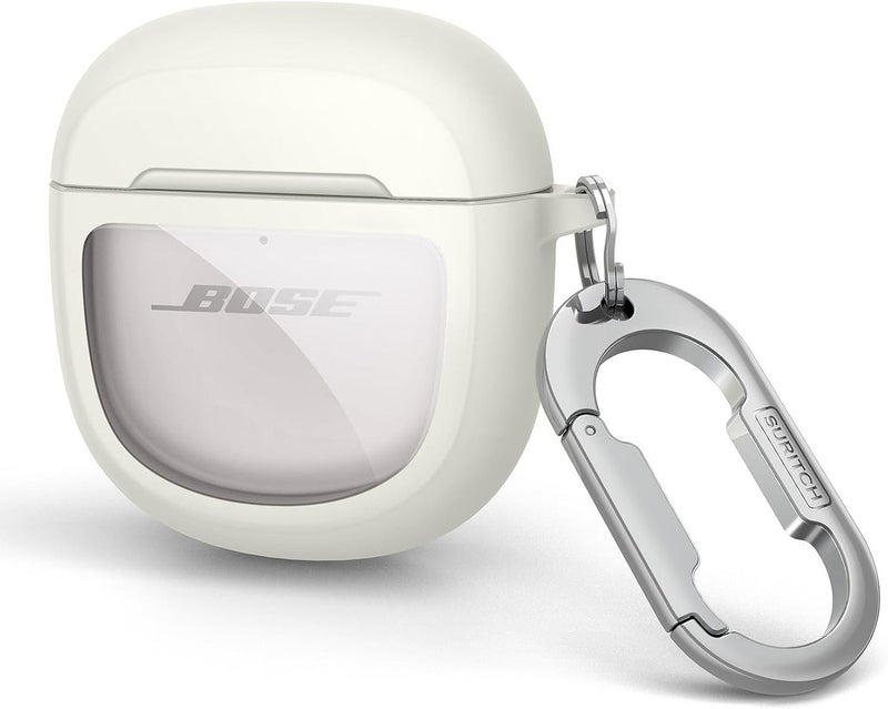 Geekria SURITCH Protective Cases for Bose QuietComfort Earbuds II 2022 / QuietComfort Ultra/Ultra Earbuds 2nd Gen, Shockproof Case Cover for Bose QC ii 2 & Ultra Case Accessories with Carabiner, White - Image 2
