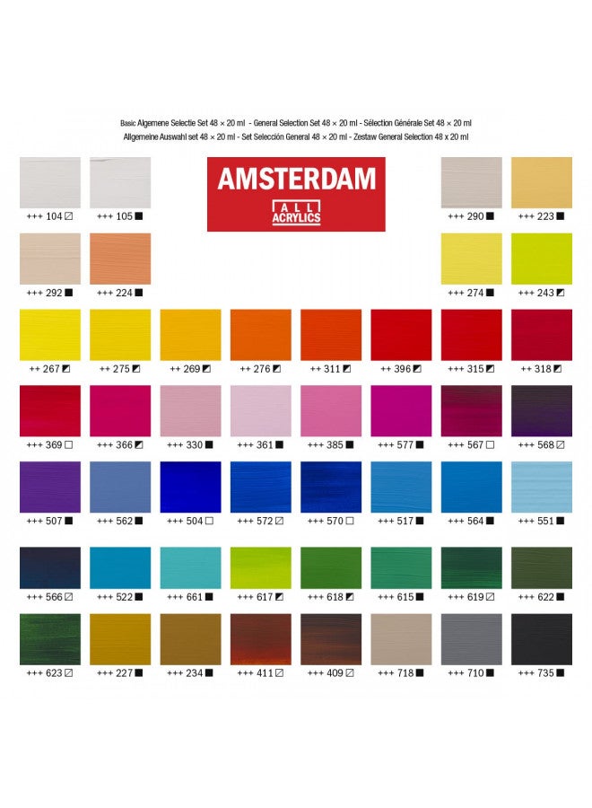 Amsterdam Standard Series Acrylic Paint Set for Beginners | Sample Set (48 x 20 ml Tubes) | Base Colour Selection - Image 3