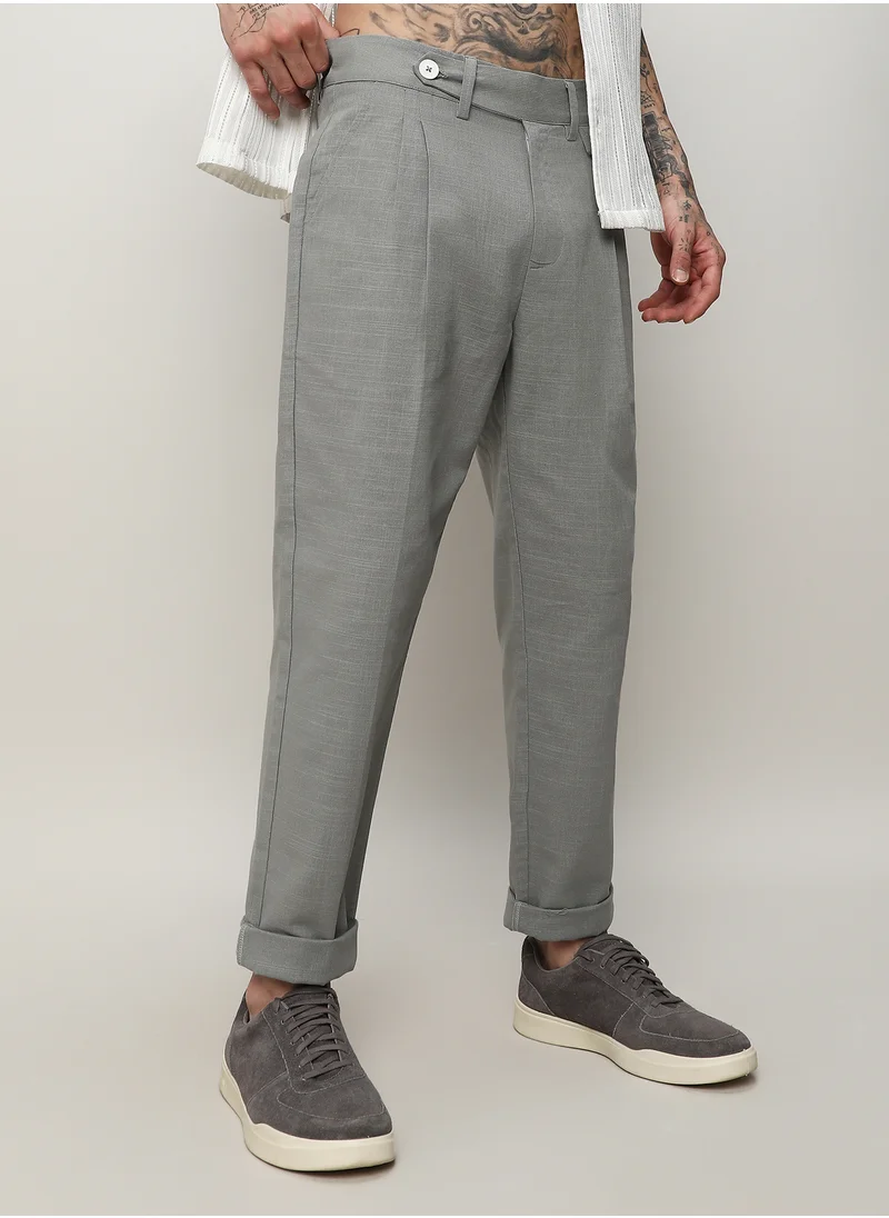 كامبوس سوترا Men's Moon Grey Solid Tailored Trousers