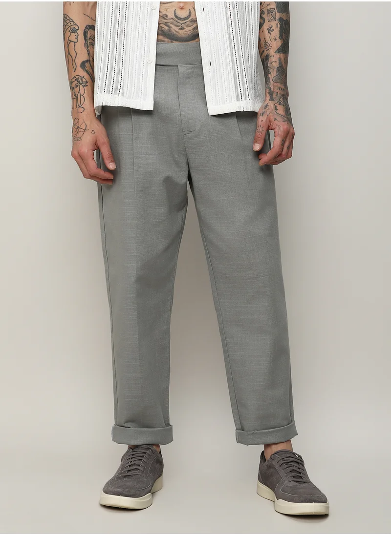 كامبوس سوترا Men's Moon Grey Solid Tailored Trousers