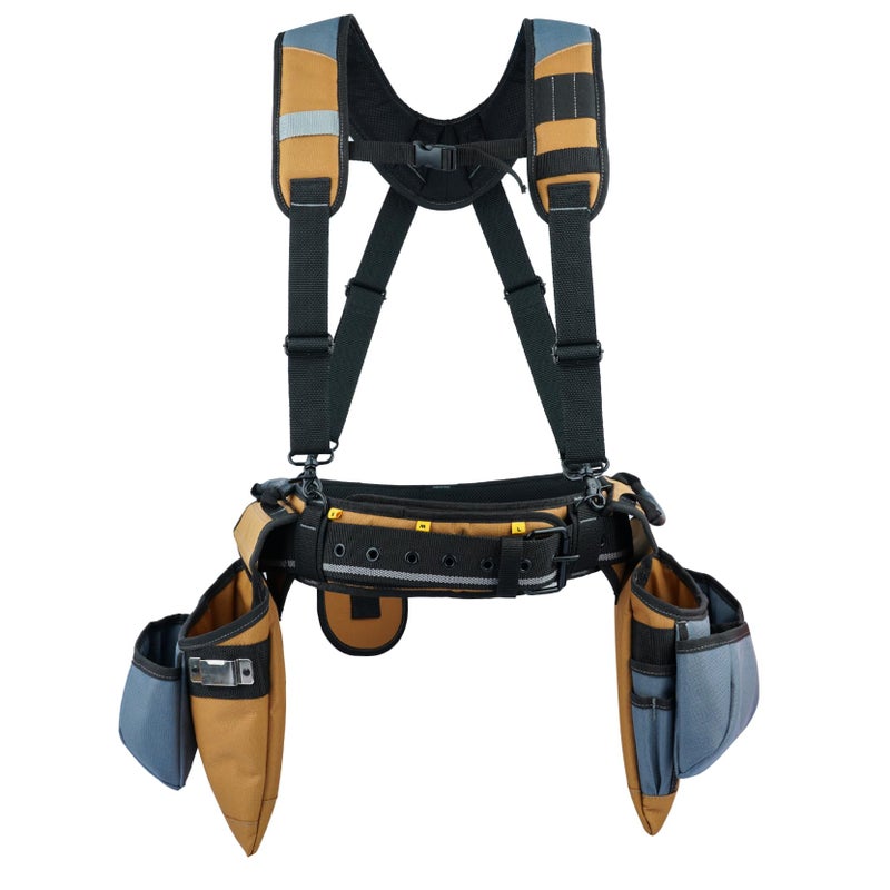 KUNN Carpenter Tool Belt with Suspenders Pro Framer Suspension Tool Rig for Construction Contractors and Electrician,Khaki - Image 1
