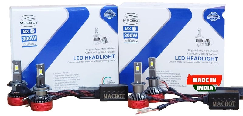 MACBOT Combo Whiite Led Headlight Bulb for Altroz alturas kwid tiber with 2 Year Replacement Warranty(1 Pair each of H7 and H1 300 +300 Watt 12 Volt) - Image 1