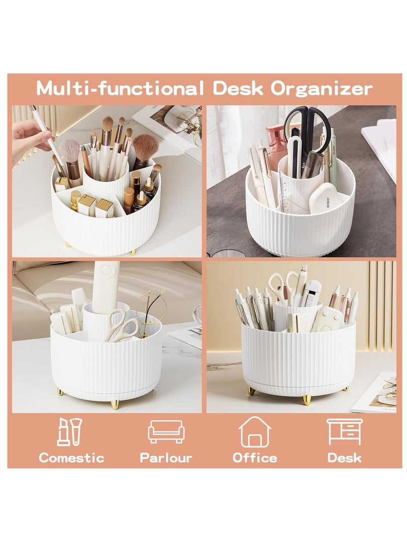 عربست علبة مستحضرات تجميل، منظم مستحضرات تجميل دوّار 360 درجة، منظم مستحضرات تجميل، خزانة ملابس، سطح مكتب، تنظيم مكياج الحمام وتخزين منتجات العناية بالبشرة (أبيض) - Image 2
