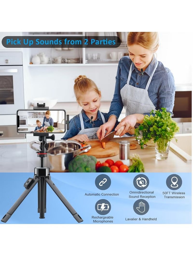 Wireless Lavalier Microphone for Type-C Phone- Plug-Play Wireless Mic with 2 Microphone for USB-C Android Phone and iPhone Video Recording- Interview- Vlog- Auto Sync and Noise Reduction- 2.4 GHZ