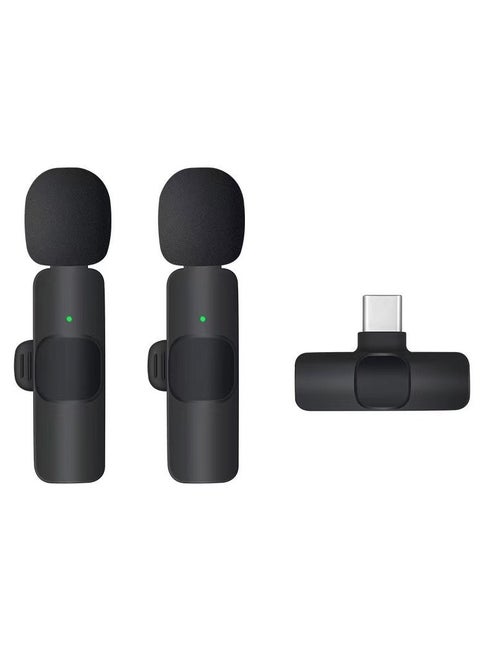 Wireless Lavalier Microphone for Type-C Phone- Plug-Play Wireless Mic with 2 Microphone for USB-C Android Phone and iPhone Video Recording- Interview- Vlog- Auto Sync and Noise Reduction- 2.4 GHZ