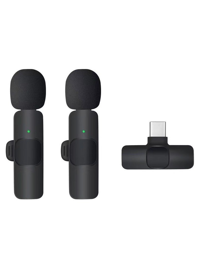 Wireless Lavalier Microphone for Type-C Phone- Plug-Play Wireless Mic with 2 Microphone for USB-C Android Phone and iPhone Video Recording- Interview- Vlog- Auto Sync and Noise Reduction- 2.4 GHZ