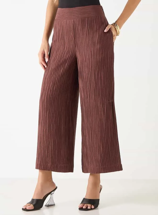 ايكونيك Iconic Pleated Wide Leg Pants with Elasticated Waistband