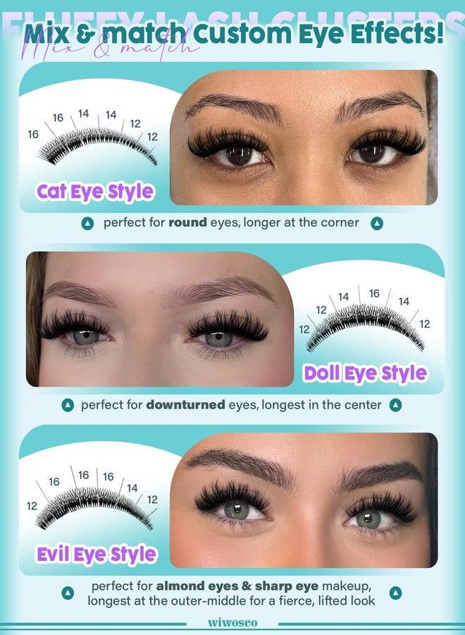 wiwoseo Fluffy Lash Clusters 12-14-16mm Cluster Eyelash Extensions Wispy Eyelash Clusters C Curl Cluster Lashes DIY Individual Lashes Soft Thin Band Lash Extensions by Wiwoseo - Image 4