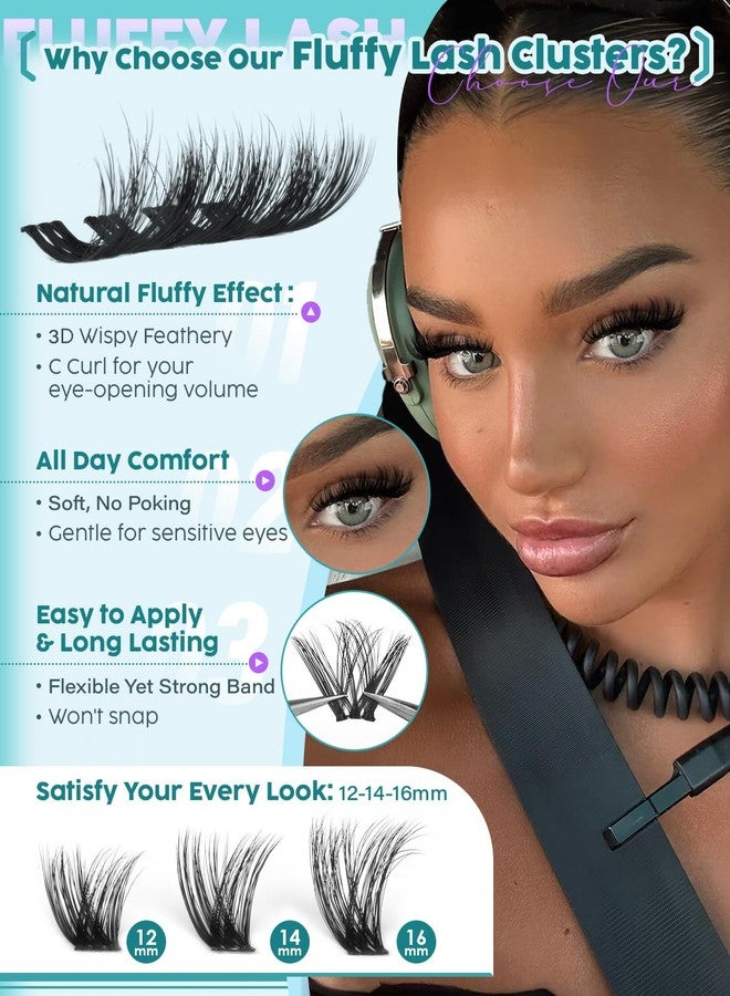 wiwoseo Fluffy Lash Clusters 12-14-16mm Cluster Eyelash Extensions Wispy Eyelash Clusters C Curl Cluster Lashes DIY Individual Lashes Soft Thin Band Lash Extensions by Wiwoseo - Image 5
