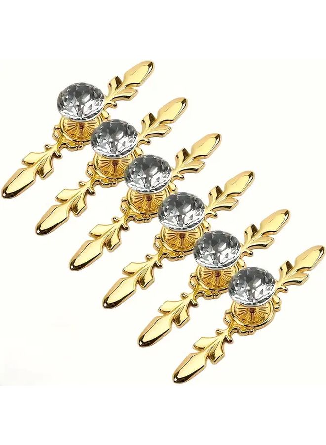 Antique Brass 6 Pack Crystal Drawer Pulls 4 7inch Length With Plate Design - Image 1
