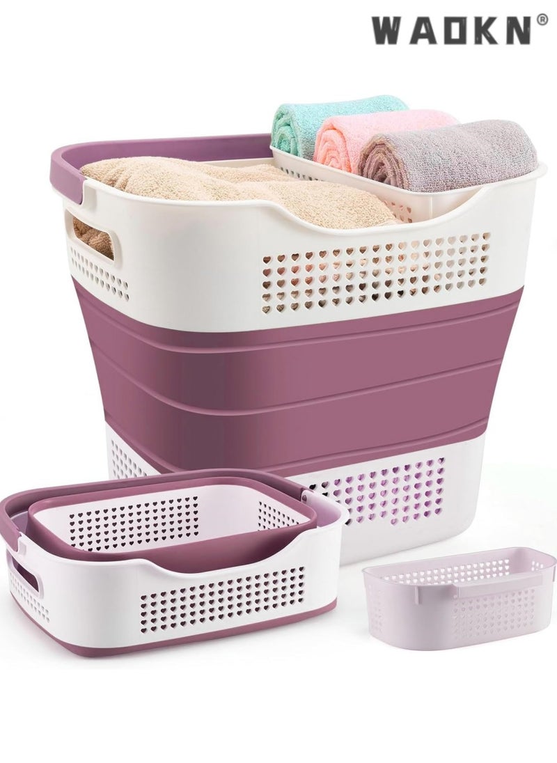 WAOKN Foldable Laundry Basket Plastic  with Handle, Collapsible Bucket Laundry Hamper, Plastic Basket Laundry Bin Container, Multi purpose Organizer Clothes Storage Washing Basket for Home - Dark Grey  - Image 1