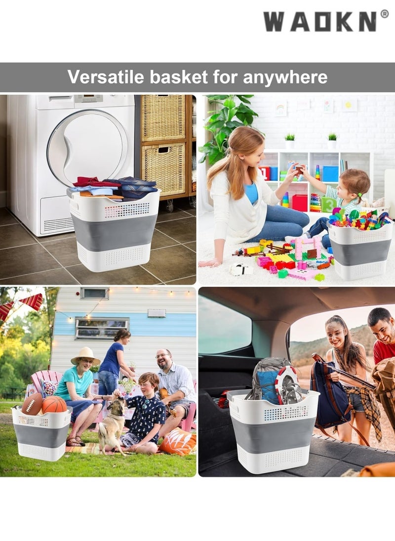 WAOKN Foldable Laundry Basket Plastic  with Handle, Collapsible Bucket Laundry Hamper, Plastic Basket Laundry Bin Container, Multi purpose Organizer Clothes Storage Washing Basket for Home - Dark Grey  - Image 2