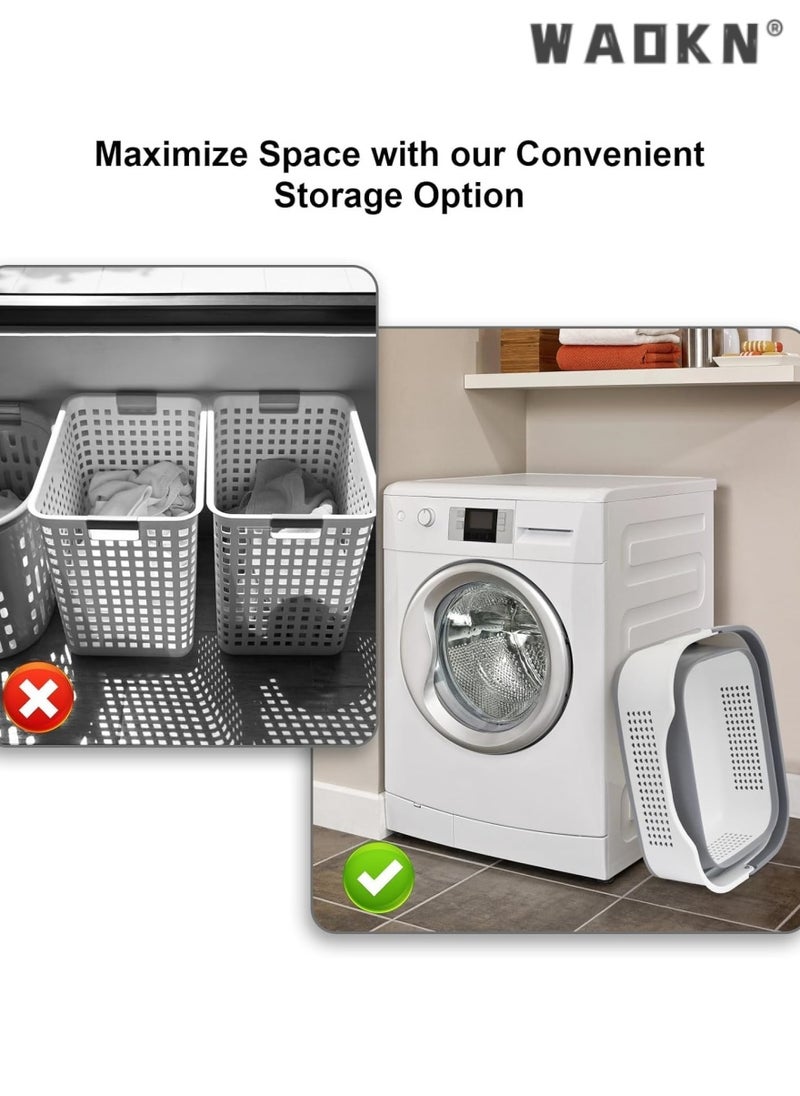WAOKN Foldable Laundry Basket Plastic  with Handle, Collapsible Bucket Laundry Hamper, Plastic Basket Laundry Bin Container, Multi purpose Organizer Clothes Storage Washing Basket for Home - Dark Grey  - Image 3