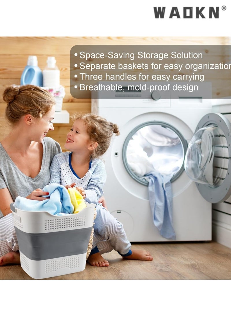 WAOKN Foldable Laundry Basket Plastic  with Handle, Collapsible Bucket Laundry Hamper, Plastic Basket Laundry Bin Container, Multi purpose Organizer Clothes Storage Washing Basket for Home - Dark Grey  - Image 5